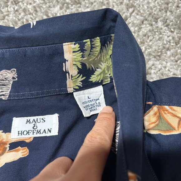 Maus & Hoffman Mens XL Long Sleeve Safari Print Button-Up Shirt 100% Cotton Navy - Picture 5 of 8